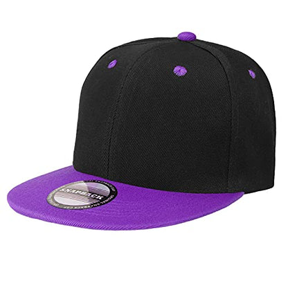 Falari Wholesale 12 Pack Snapback Hat Cap Hip Hop Style Flat Bill Blank Solid Color Adjustable Size - color: 12-pack Black/Purple