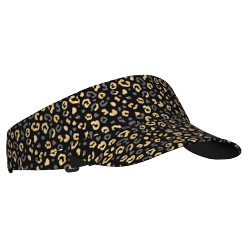 Adjustable Lightweight Open Top Sports Sun Visor Hat Cap for Golf Tennis - color: Classic Black Gold Leopard