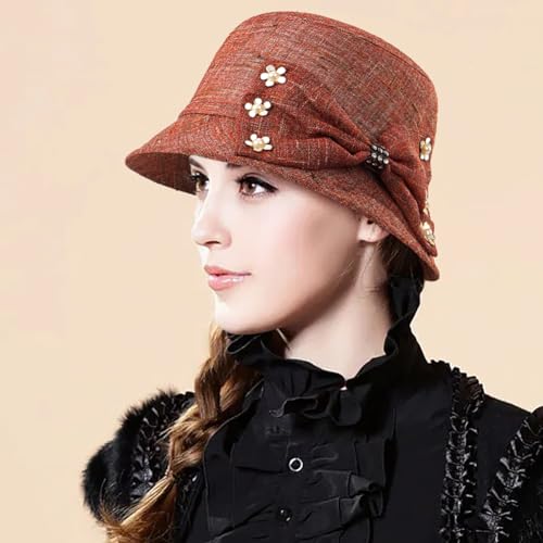 Glamorstar Vintage Felt Cloche Hat Winter Floral Fedora Bucket Hat Bowler Hats - color: Red 5