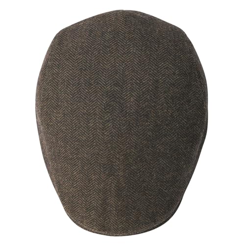 FEINION Men Wool Blend Flat Cap Tweed Newsboy Ivy Hat - color: Herringbone Coffee