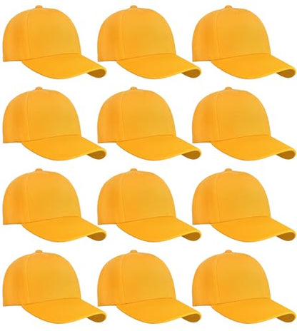 Falari Wholesale Bulk Lot 12-Pack Baseball Cap Adjustable Size Plain Blank Solid Color - color: Gold