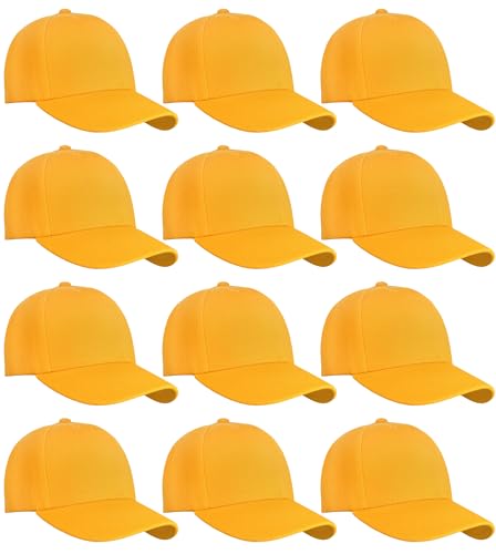 Falari Wholesale Bulk Lot 12-Pack Baseball Cap Adjustable Size Plain Blank Solid Color - color: Gold