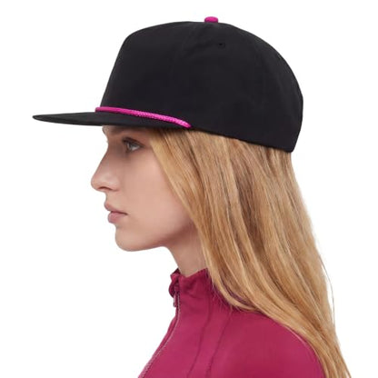 TOPTIE 5-Panel Rope Snapback Baseball Cap, Adjustable Flat Brim Hat, Quick Dry Soft Top Cap for Men Women Outdoor - color: Black/Hot Pink