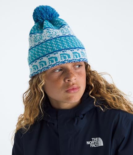 THE NORTH FACE Kids' Cabin Ski Tuke | Winter Hat With Novelty Jacquard Graphic, Sustainable Fabric, Removable Pom - color: Polar Haze Jacquard