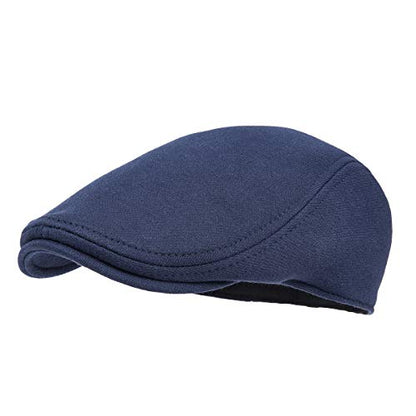 FEINION Men Cotton Newsboy Cap Soft Fit Cabbie Hat - color: Navy Blue