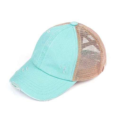 C.C. Childrens' Kids' Girls' Criss Cross High Bun Adjustable Mesh Trucker Baseball Cap - color: Cotton Twill, Mint