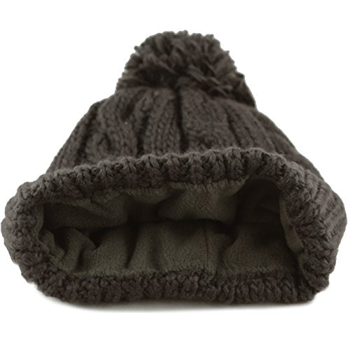 Women and Men Beanie Daily Winter Oversized Thick Stretchy Knitted Pom Pom Beanie Fleece Lined Beanie Hat - color: 1. Curly Dark Brown