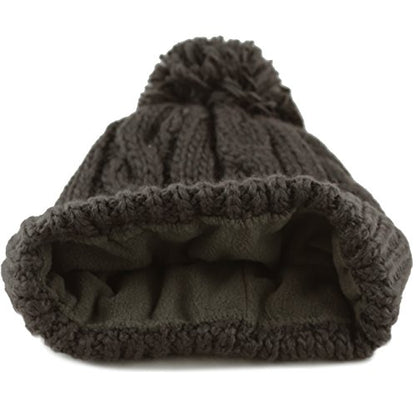 Women and Men Beanie Daily Winter Oversized Thick Stretchy Knitted Pom Pom Beanie Fleece Lined Beanie Hat - color: 1. Curly Dark Brown