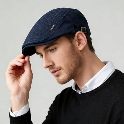 Initlove Mens Newsboy Cap Cotton Ivy Hat Beret Hats for Driving - color: A Navy