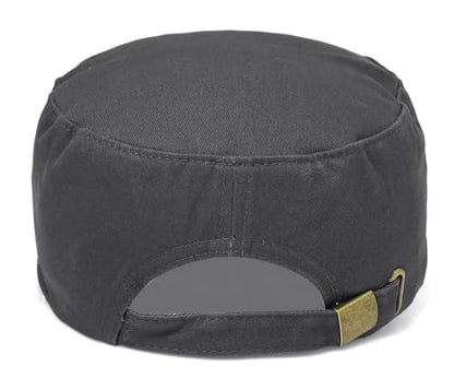 Unisex Flat Top Military Cadet Cap Outdoor Sun Hat - color: Square Label Gray