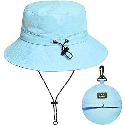 Waterproof Bucket Hat for Women and Men - UV Protection Beach Sun Hat Fishing Safari Boonie Hat Rain Hat Adjustable Packable - color: Blue - Waterproof
