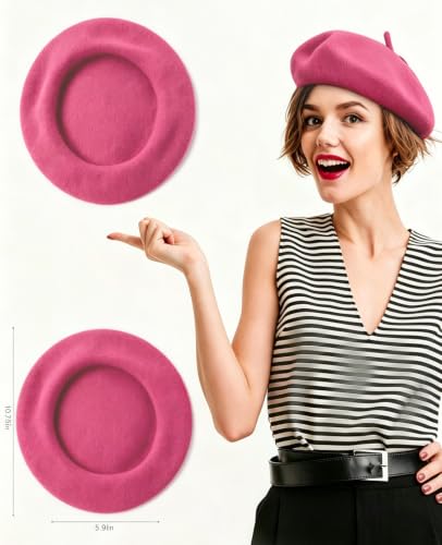 French Beret Hats for Women - Soft Warm Wool Solid Color Beanie Winter Cap - color: Light Pink