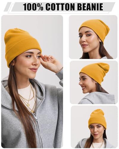 vidsel 100% Cotton Beanie Hat-Unisex Winter Knit Cuffed Beanies Skull Cap - color: 1-yellow