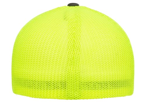 Mrlahat 6511 Flexfit Trucker Mesh One Size Fitted Cap 6 Panels with Black Bandana - color: Charcoal/Neon Green