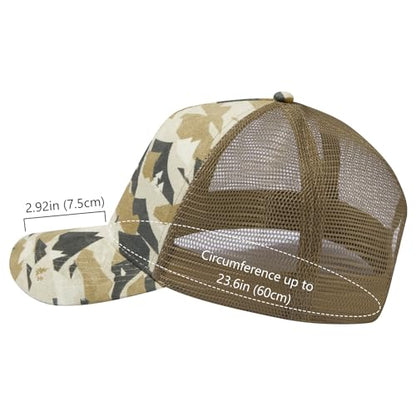 Suede Curved Brim Trucker Cap Adjustable Snapback Hat Mesh Back Breathable for Men Women 2 Pack SH03 - color: Pack of 2, Bleached Sand & Mountain Camo