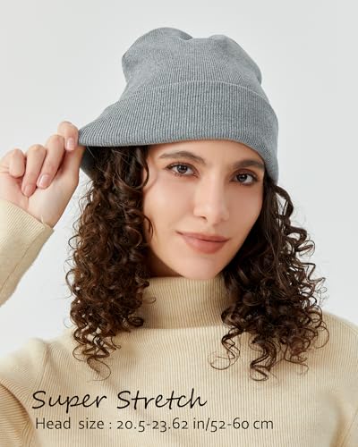 Satin Lined Knit Beanie Hat-100% Cotton Winter Hats for Women Men - color: 1-light Heather Grey
