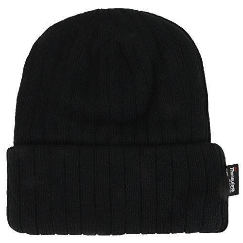 Armycrew 3M Thinsulate Insulation Fleece Lined Long Cuff Ribbed Beanie - color: Black