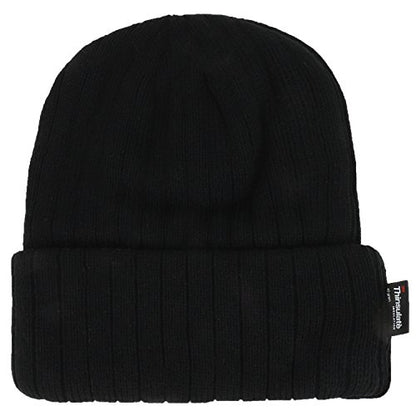 Armycrew 3M Thinsulate Insulation Fleece Lined Long Cuff Ribbed Beanie - color: Black