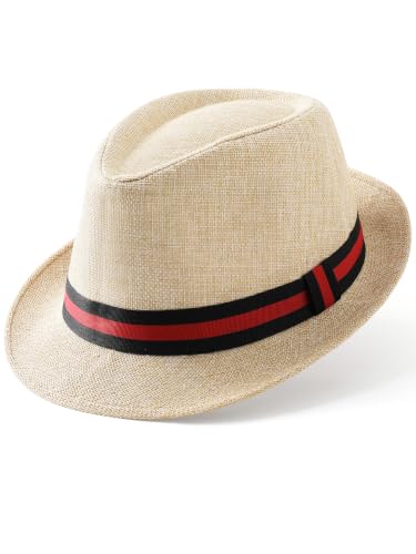 BABEYOND Men's 1920s Short Brim Trilby Fedora Hat - color: A-beige With Stripes