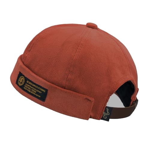 CLAPE Watch Cap Work Beanie Corduroy Docker Leon Brimless Hat Rolled Cuff Harbour Hat - color: Brick Red