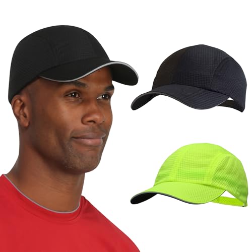 TrailHeads Men's Race Day Running Hat, Quick Dry, Moisture Wicking - color: Black & Highlighter Yellow