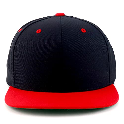 Trendy Apparel Shop Oversize XXL Structured Blank Flatbill Snapback Cap - color: Black Red, size: XX-Large