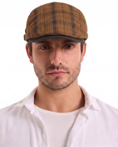 ZLYC Men Summer Flat Cap Scally Ivy Gatsby Newsboy Beret Driver Hat - color: Plaid Brown