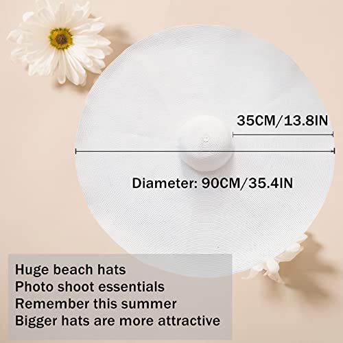 Oversized Beach Straw Hats for Women Floppy, Extra Large Sun Visor Hat Wide Brim Summer Roll Up Big Beach Hat Women Foldable - color: Diameter 90cm White