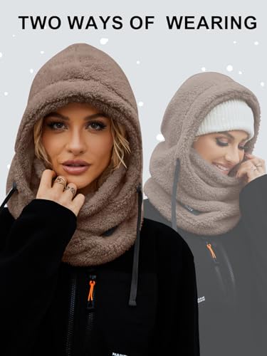 Balaclava Fleece Ski Mask Winter Face Masks Windproof Hooded Scarf - color: Coffee