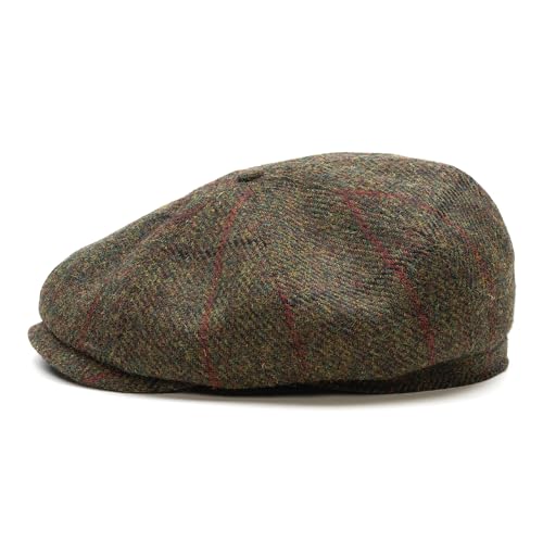 Sterkowski Shelby | 100% Harris Tweed Newsboy Cap for Men | 8 Panel Peaky Style Hat - color: Green/Red Check, size: 7
