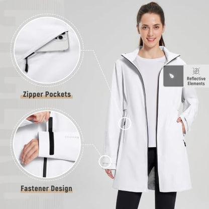 baleaf Women's Long Rain Coat Lightweight Packable Jacket with Hood - color: White, size: XX-Large