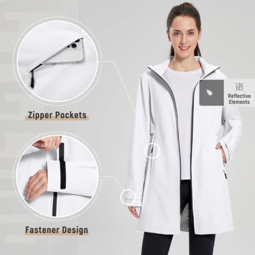 baleaf Women's Long Rain Coat Lightweight Packable Jacket with Hood - color: White, size: X-Large