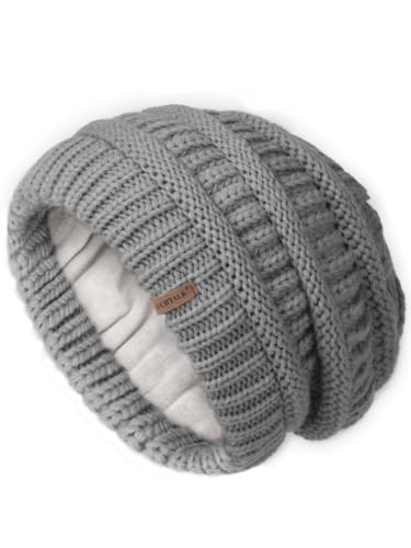 FURTALK Winter Hats for Women Fleece Lined Knit Beanie Hats Slouchy Warm Beanies Ski Skull Cap - color: Light Grey