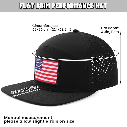 American Flag Baseball Cap, Flat Bill Brim Hat for Men Women, Patriotic Mesh Snapback Hats - color: Black & Red
