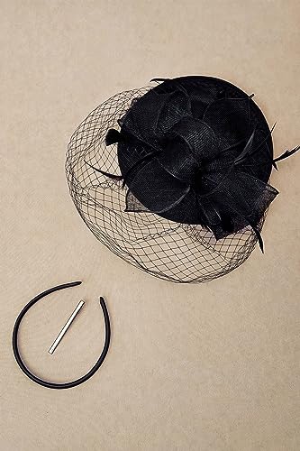 BABEYOND Fascinators Hats for Women Pillbox Kentucky Hat with Feather Veil - color: Black