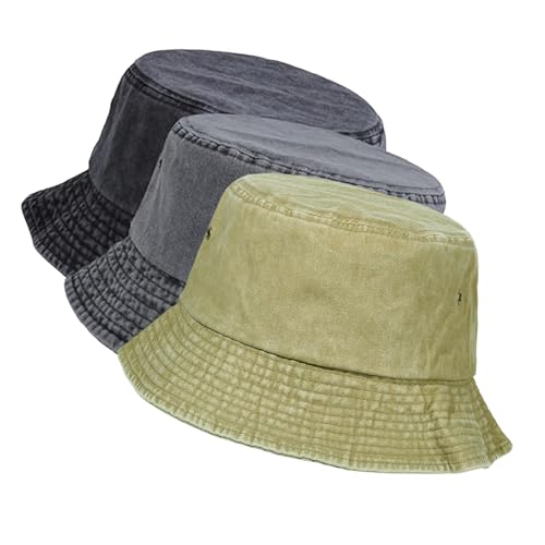 Washed Cotton Bucket Hats Packable Summer Beach Cap for Men Women - color: Ce-bh-black-gray-khaki