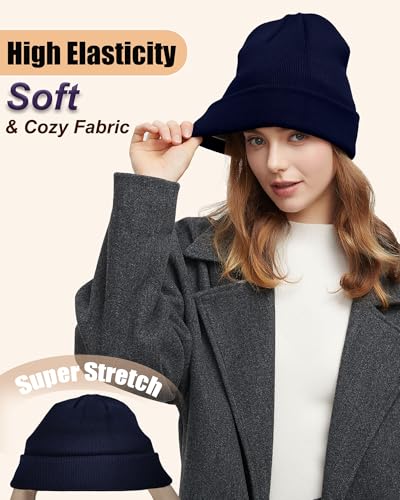 ROYBENS Satin Lined Beanie Hat for Women Men, Wool Knit Cuffed Winter Hats - color: 1pcs Navy Blue