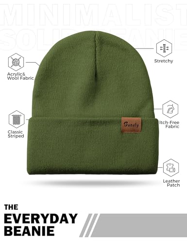 Beanie Hats for Men Women Knit Winter Hat, Warm Skull Stocking Cap, Striped Snow Hat Heated Cuffed Beanie - color: 2p-black+army Green