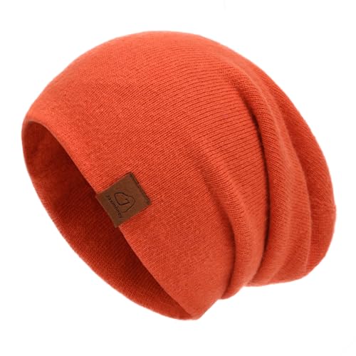 jaxmonoy Slouchy Knit Beanies Winter Hats for Women Men Soft Warm Reversible Slouch Cuffed Skull Knitted Beanie Cap - color: Orange