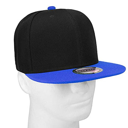 Falari Wholesale 12 Pack Snapback Hat Cap Hip Hop Style Flat Bill Blank Solid Color Adjustable Size - color: 12-pack Black/Royal