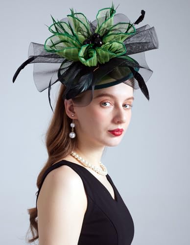 Women Organza Derby Hat Fascinator Tea Party Wedding Church Derby Hat Fascinator Hats Dual-use - color: 02b Light Green