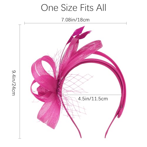 Fascinators Hats for Women, Fascinator Headband Tea Party Hat - color: Hot Pink