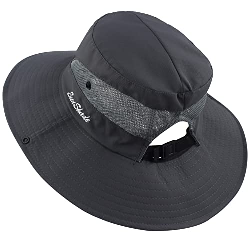 Muryobao Women's Ponytail Sun Hat UV Protection Foldable Mesh Wide Brim Beach Fishing Hat - color: Gray