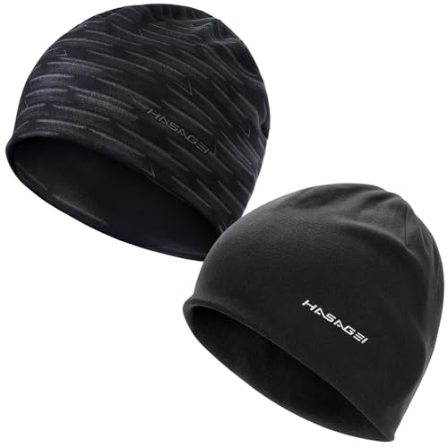 HASAGEI Beanies Skull Caps for Men, Women Warm Helmet Liner Cycling Cap Soft Lightweight Beanie Hat Antistatic Running Beanie - color: Black+stripe