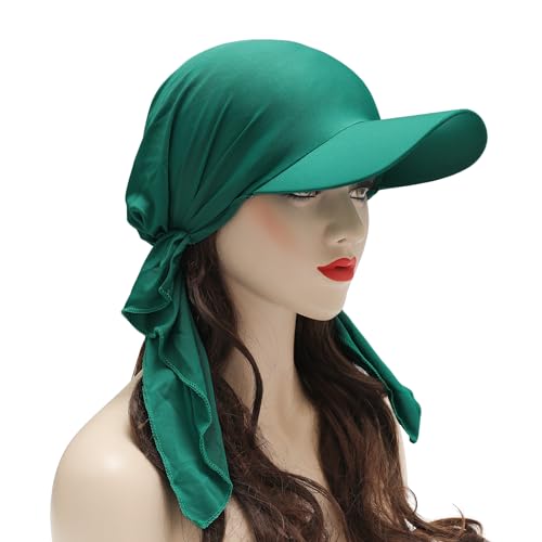 ZLYC Chemo Headwear for Women Brim Visor Head Scarf Pre Tied Headwraps Lightweight Skull Cap - color: Solid Green
