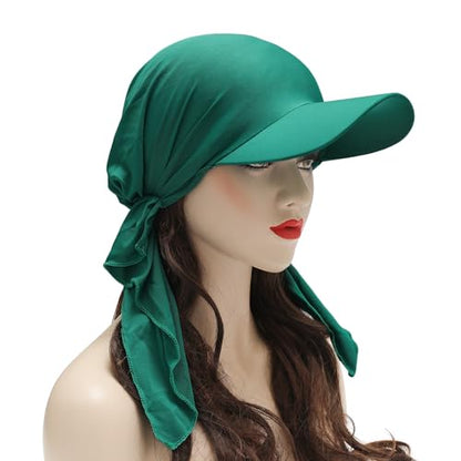 ZLYC Chemo Headwear for Women Brim Visor Head Scarf Pre Tied Headwraps Lightweight Skull Cap - color: Solid Green