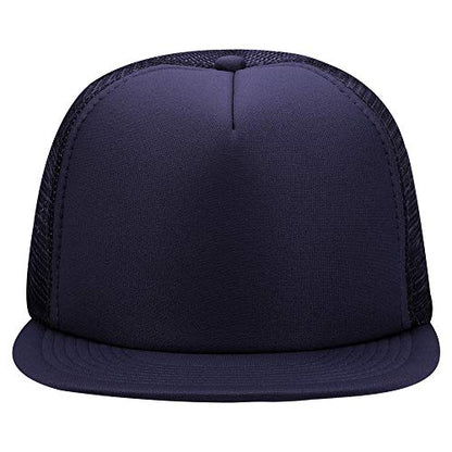 OTTO SNAP Round Flat Visor High Crown Mesh Back 5 Panel Trucker Snapback - color: Navy