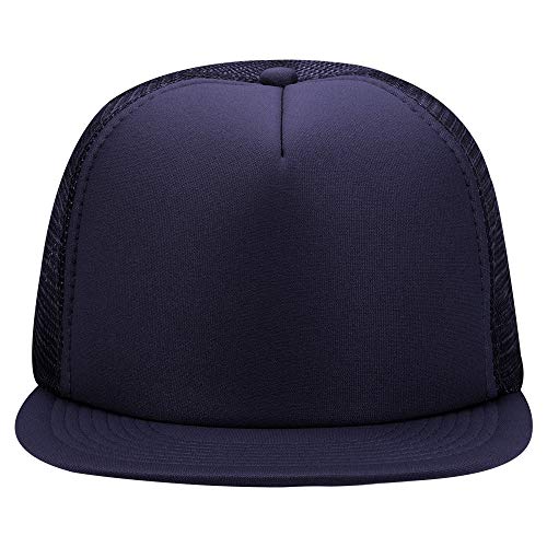 OTTO SNAP Round Flat Visor High Crown Mesh Back 5 Panel Trucker Snapback - color: Navy