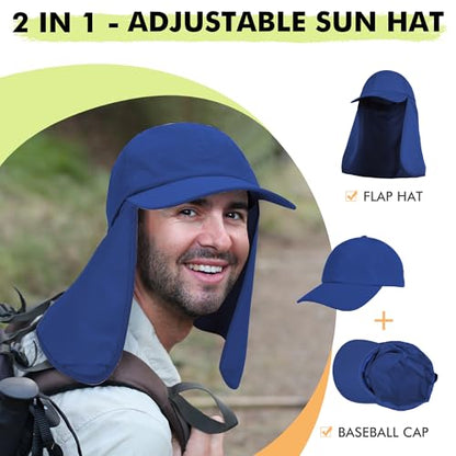 Tirrinia Wide Brim Sun Hat with Neck Flap for Men & Women - color: Navy