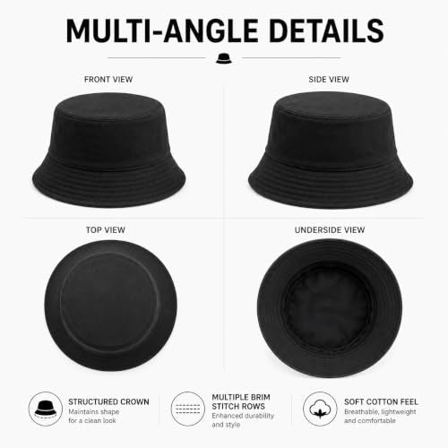 Bucket Hats Bulk Solid Color DIY Blank Hat Bucket Hats for Men, Women and Adults - color: 50 Pcs Black